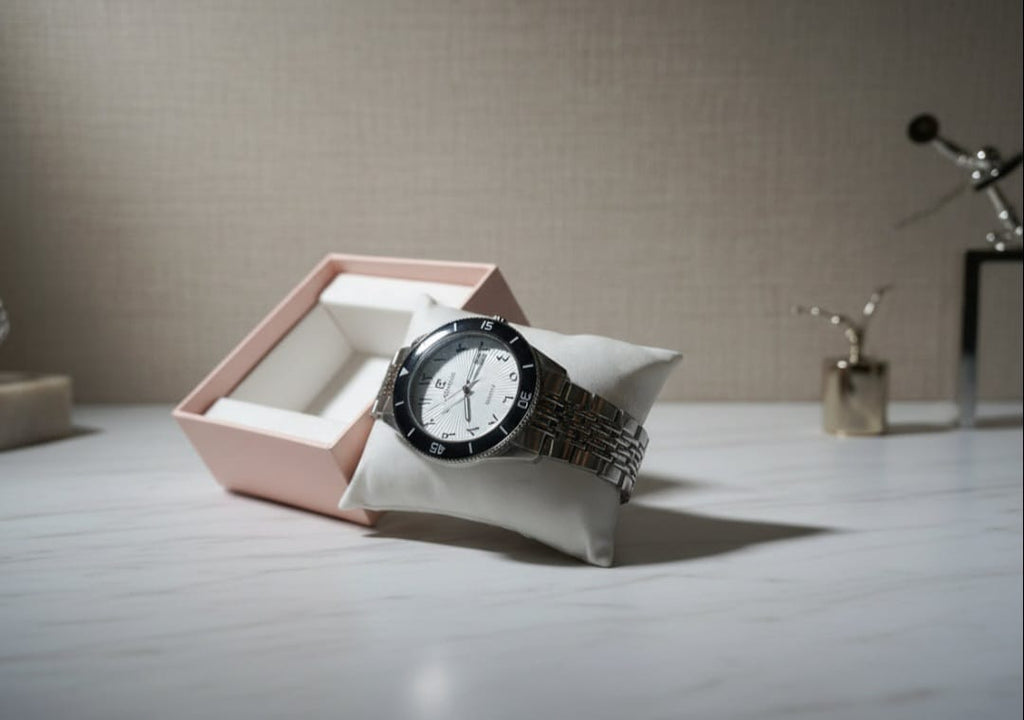 Arabic Dial Men's Watch With Silver Chain Strap and Date Function