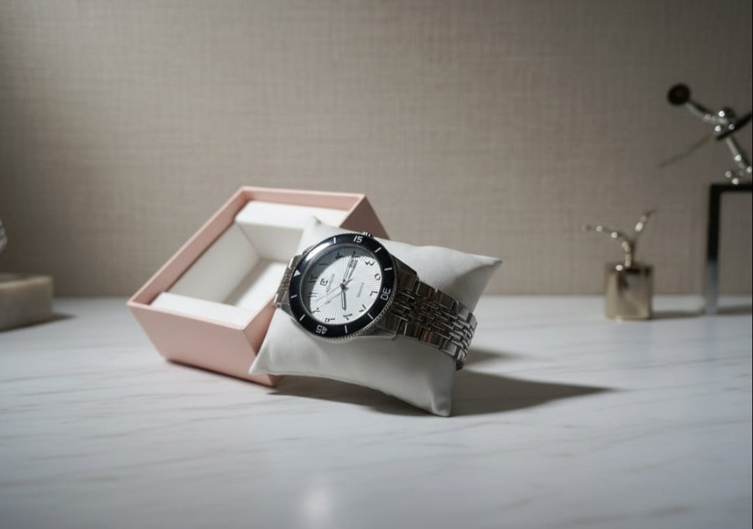 Arabic Dial Men's Watch With Silver Chain Strap and Date Function