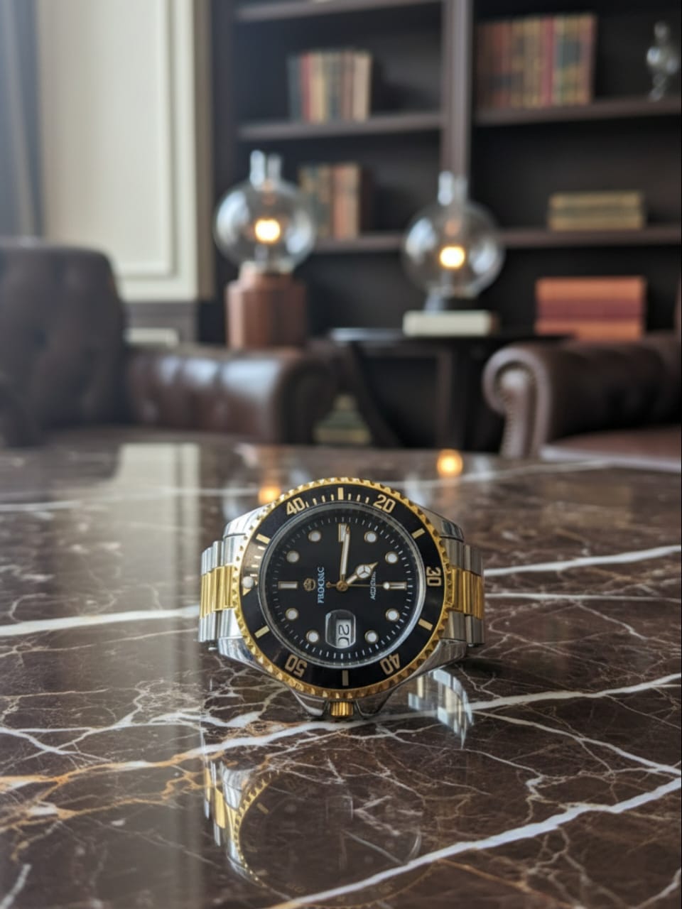 PROKING SUBMARINER Watch for Men – Original Stainless Steel Chain & Back | Date Working, Rotating Bezel, Luxury Analog Watch